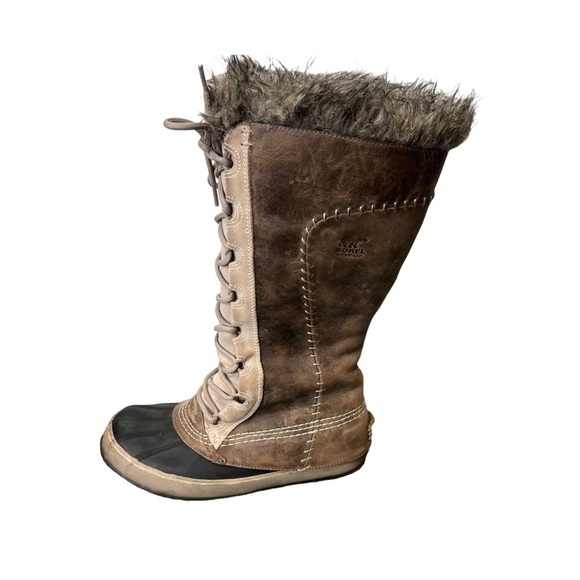 Sorel Cate the Great Winter Boots Size 8 Waterproof Tusk Stone Leather - Picture 1 of 16